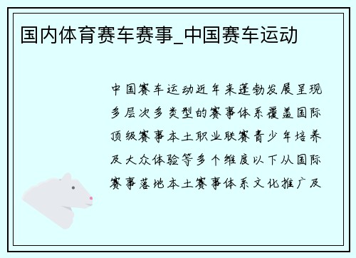 国内体育赛车赛事_中国赛车运动